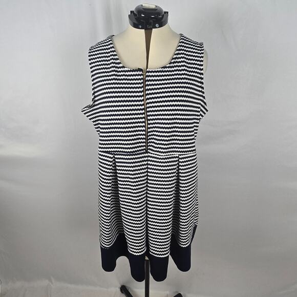 Rue21 Dress Women's 2X Navy White Striped Half Front Zip Sleeveless Ruffles NWT - Picture 1 of 15